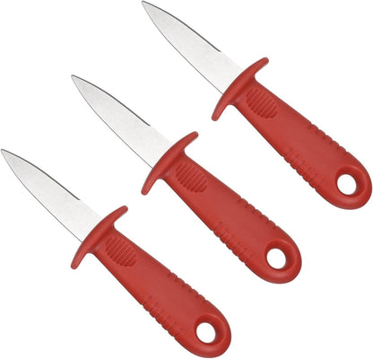 uxcell 3 Pcs Stainless Steel Oyster Shucking Knife, Oyster Shucking Shell Opener Knife Non-Slip for Shellfish Opening Seafood Restaurants Home Use, Red