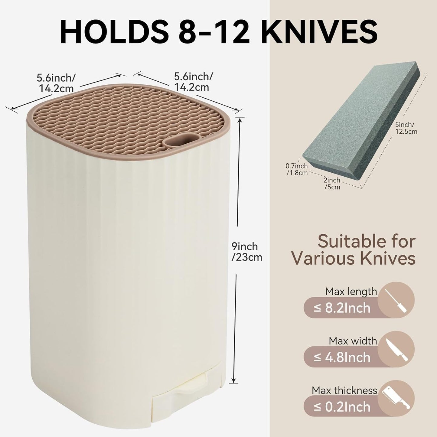 Knife Block Without Knives with Sharpening Stone Large Volume with Scissors Slot Knife Holder Qoosea Easy Cleaning Detachable Knife Storage Space Saver for Kitchen White