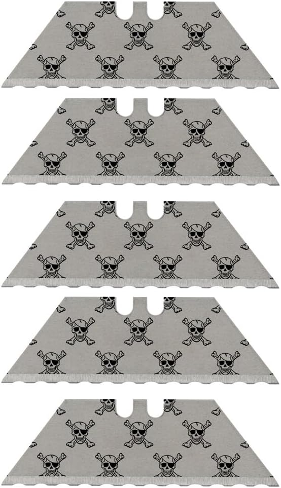 NDZ Performance Serrated Steel Blade Replacement for Utility Knife & Box Cutters, Custom Double Sided Laser Engraved Designs, Silver - Skull - 3 Pack