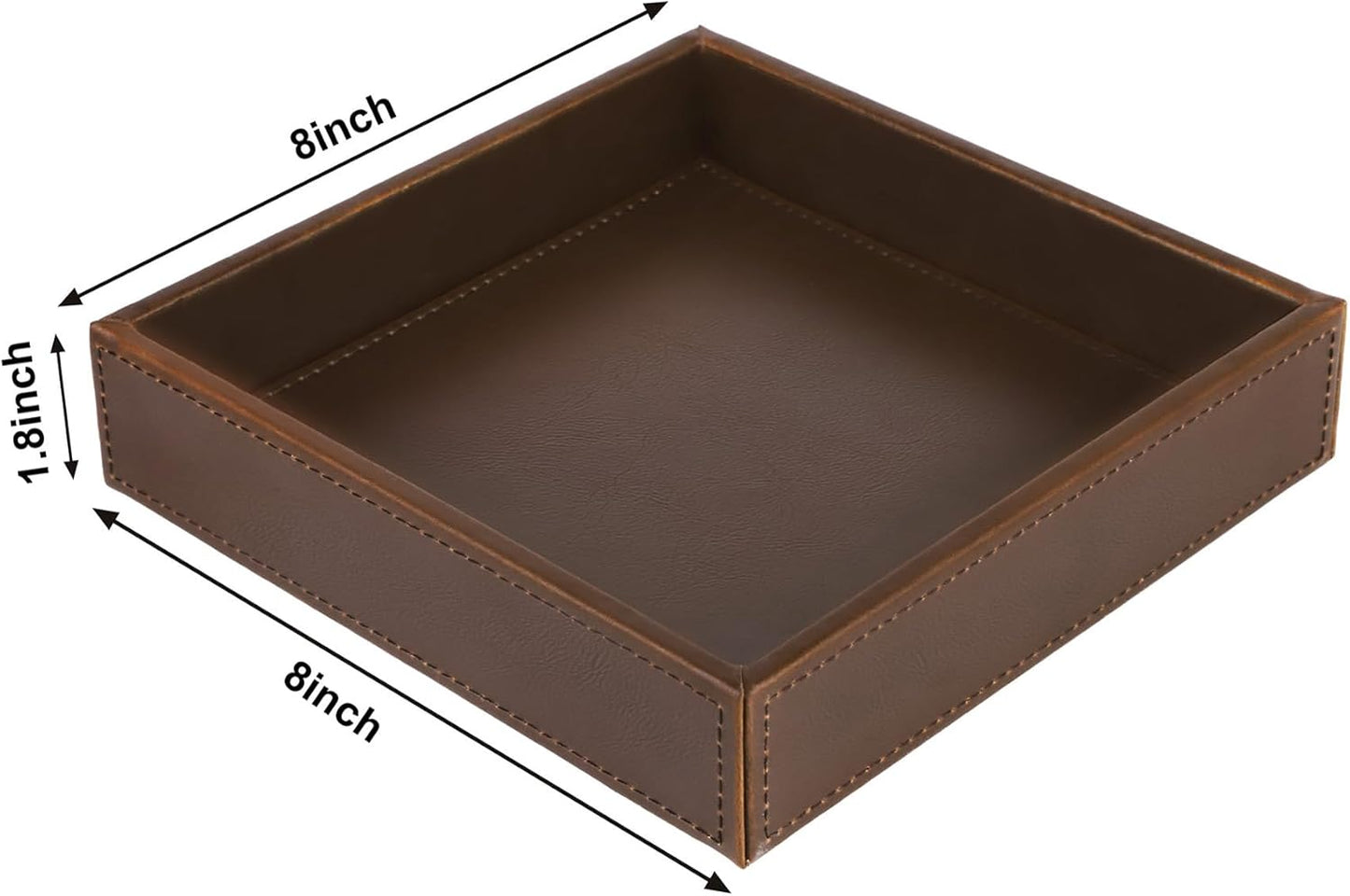 HofferRuffer Faux Leather Vanity Tray, Elegant Desktop Storage Organizer, Decorative Catchall for Perfume, Bathroom Valet, Nightstand or Dresser, 10.2 x 8.4 x 1.8 inches (Grey Stripe)