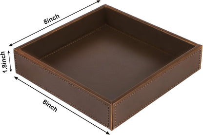HofferRuffer Faux Leather Vanity Tray, Elegant Desktop Storage Organizer, Decorative Catchall for Perfume, Bathroom Valet, Nightstand or Dresser, 10.2 x 8.4 x 1.8 inches (Grey Stripe)