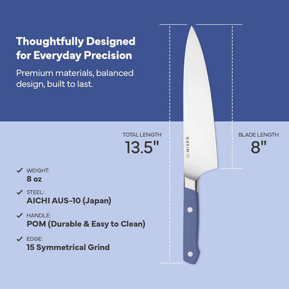 Misen 8" Chef Knife – High Carbon Japanese AUS-10 Stainless Steel – Hybrid German & Japanese Blade – Precision Kitchen Knife for Professionals & Home Cooks – Ultimate Cutting Performance - Green