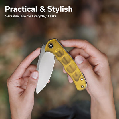 CIVIVI Folding Pocket Knife for EDC, Small Mini Praxis Knife for Men Women, 2.98" Damascus Blade Guibourtia Wood Handle, Sharp Camping Hiking Knives C18026C-DS1