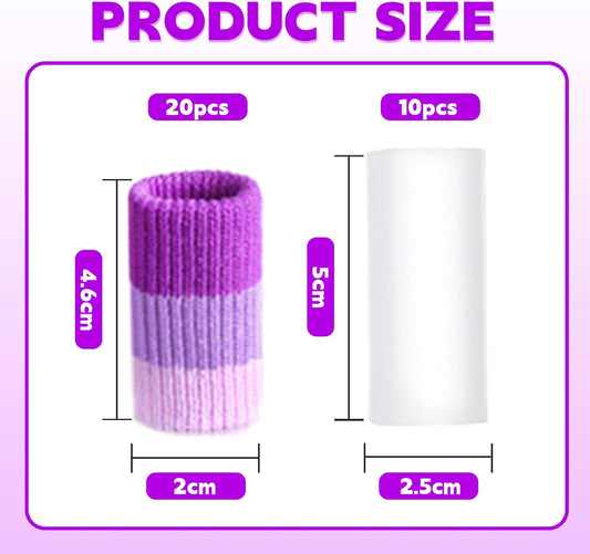 20 PCS Crochet Finger Guard and 10 PCS Gel Finger Sleeve Protectors, Elastic Finger Covers Compression for Knitting Writing