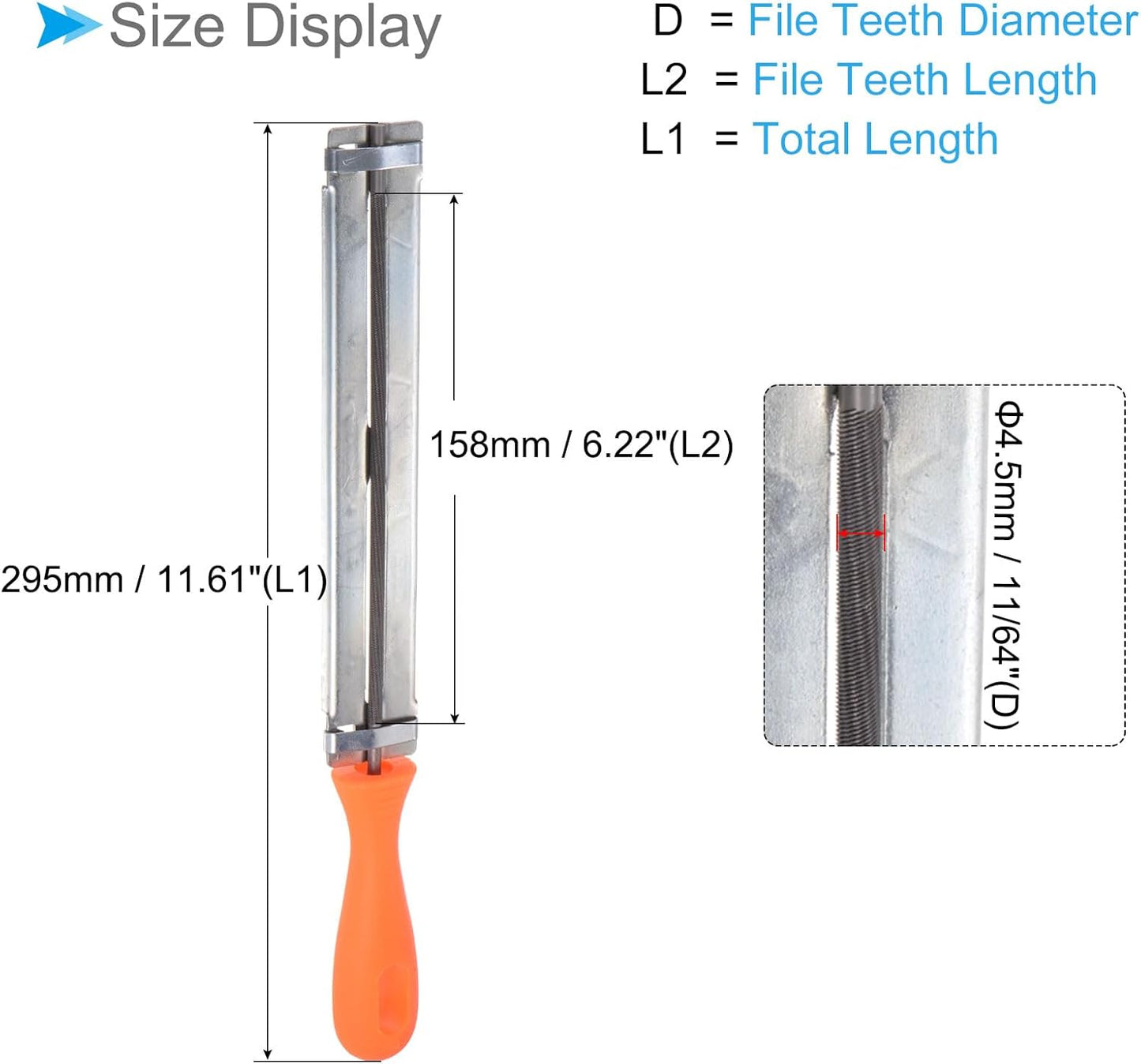 Chainsaw File Holder, 3/16" (4.8mm), Chrome Steel Round Sharpener Files with Angle Guides - (Applications: for Sharpening Chain Saws), 2pieces