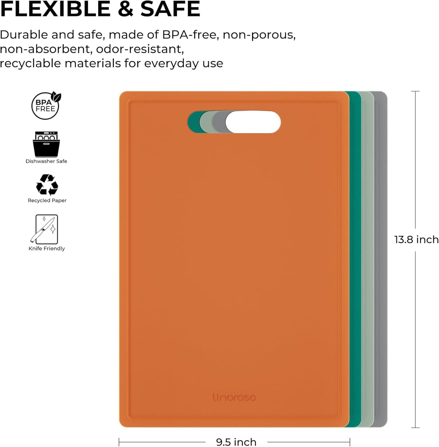 Linoroso Flexible Kitchen Cutting Board - Made from BPA Free Material - Cutting Mark Prevention, 10x14 Inches, Non-Slip Design - Easy-Care Kitchen Essential, Orange