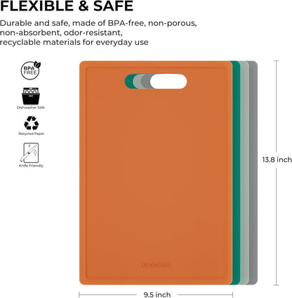 Linoroso Flexible Kitchen Cutting Board - Made from BPA Free Material - Cutting Mark Prevention, 10x14 Inches, Non-Slip Design - Easy-Care Kitchen Essential, Orange