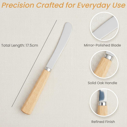 Butter Knife Set of 2 – Oak Wood Handle 17cm Stainless Steel Butter Knives for Spreading Butter, Jam, Cream Cheese, Soft Cheese – Rustic Wooden Spreader for Toast & Sandwich