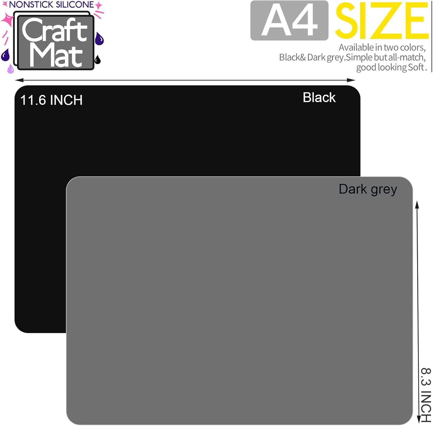 LEOBRO Silicone Mats for Crafts, 2 Pcs 11.69" x 8.26" Silicone Mats for Resin, Paint Clay Play Dough Mat, DIY Arts and Crafts, Light Gray & Clear