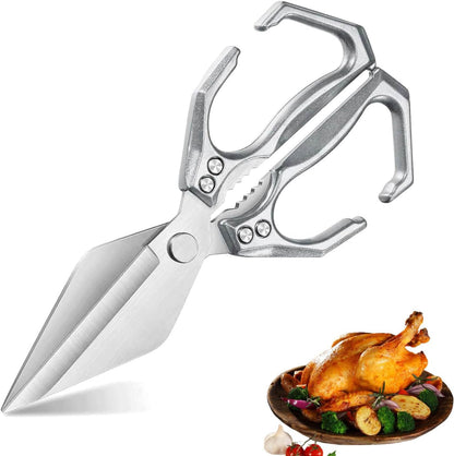 Multifunctional Heavy-Duty Kitchen Shears, Stainless Steel Kitchen Scissors for Food, Poultry Shears for Handling Meat and Vegetables (Silver)