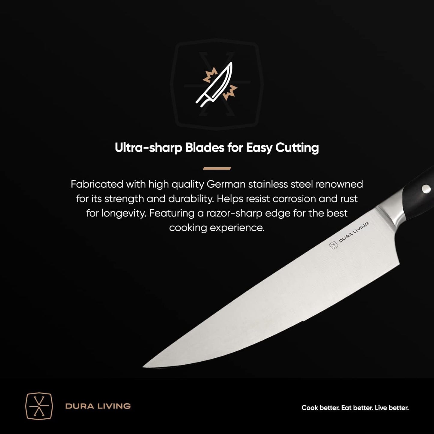 DURA LIVING 2-Piece Kitchen Knife Set – Ultra Sharp Precision German Stainless Steel Blades, 5” Utility & 3.5” Paring Knife with Ergonomic Handles, Multipurpose for Slicing & Peeling, Black Handle