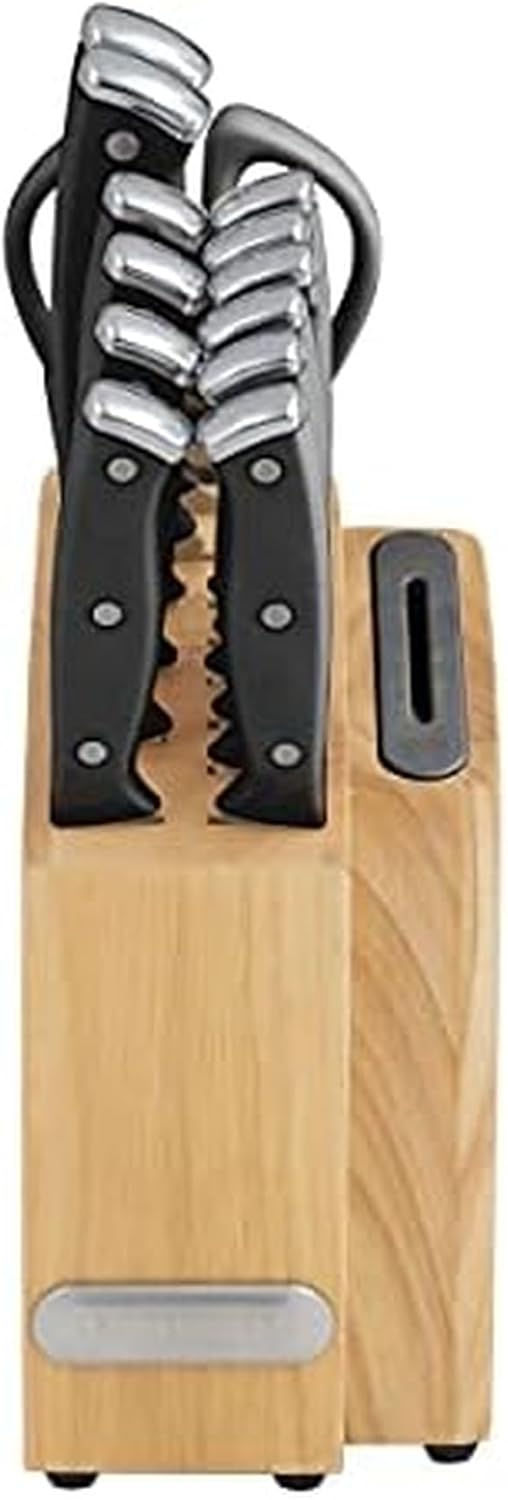 Farberware Edgekeeper Triple Riveted Slim Knife Block Set with Built in Sharpener, 14-Piece, Navy