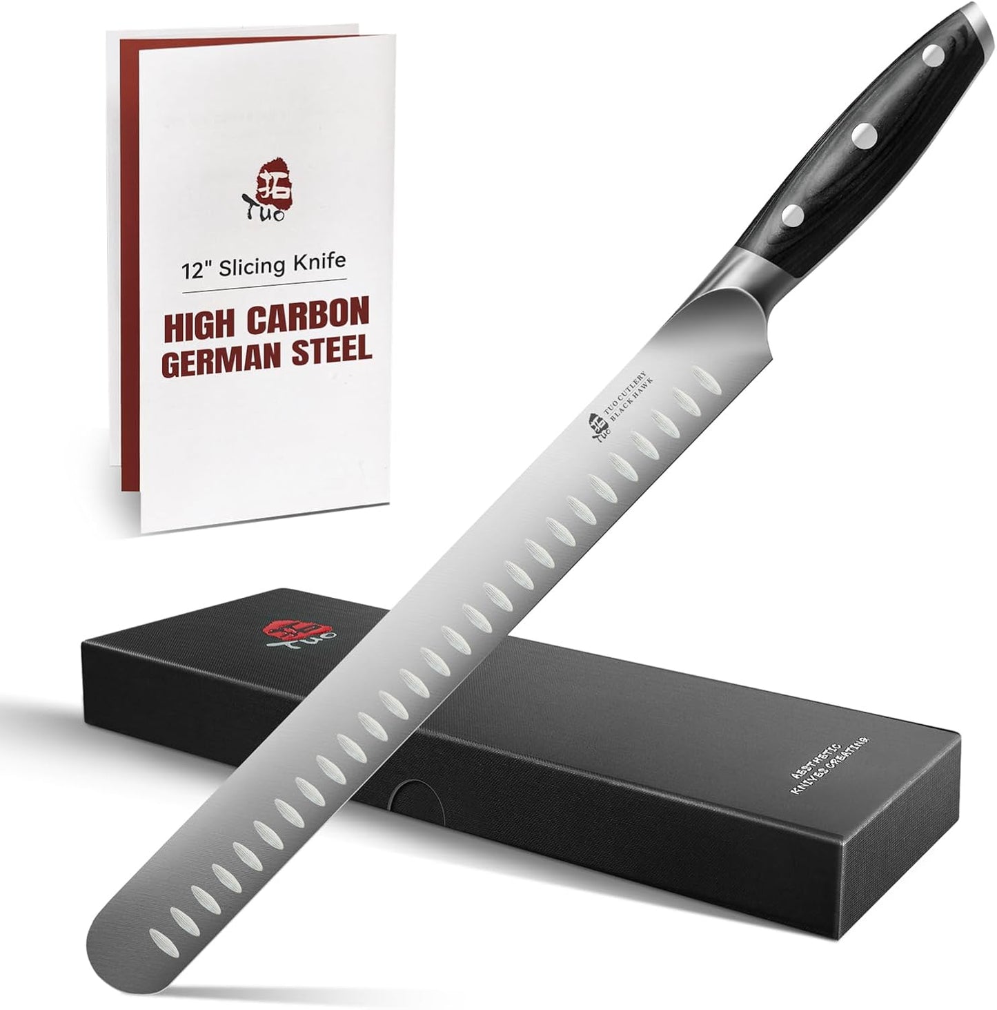 TUO Honing Rod, Knife Sharpening Rod 8 Inch, High Carbon German Steel Knife Sharpener with Ergonomic Pakkawood Handle, Premium Honing Steel for Kitchen Knives Blade Maintenance, Black Hawk Series