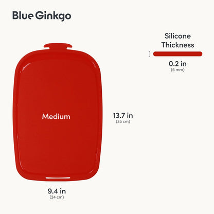 Blue Ginkgo Silicone Cutting Board – Medium – Double-Sided, Thick, Flexible, Non-Slip, BPA Free – Juice Grooves, Dishwasher Safe (Made in Korea, Green)