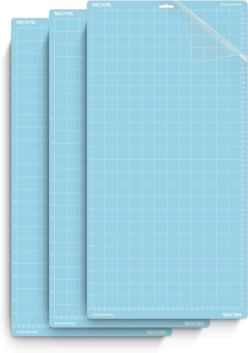 Cutting Mat for Silhouette Cameo 3/2/1 (Light-Grip,12x12 inch 3pack) Adhesive&Sticky Non-Slip Flexible Square Gridded Blue Cut Mats Replacement Accessories Set Matts Vinyl Craft Sewing