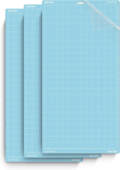 Cutting Mat for Silhouette Cameo 3/2/1 (Light-Grip,12x12 inch 3pack) Adhesive&Sticky Non-Slip Flexible Square Gridded Blue Cut Mats Replacement Accessories Set Matts Vinyl Craft Sewing