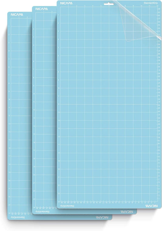 Cutting Mat for Silhouette Cameo 3/2/1 (Light-Grip,12x12 inch 3pack) Adhesive&Sticky Non-Slip Flexible Square Gridded Blue Cut Mats Replacement Accessories Set Matts Vinyl Craft Sewing