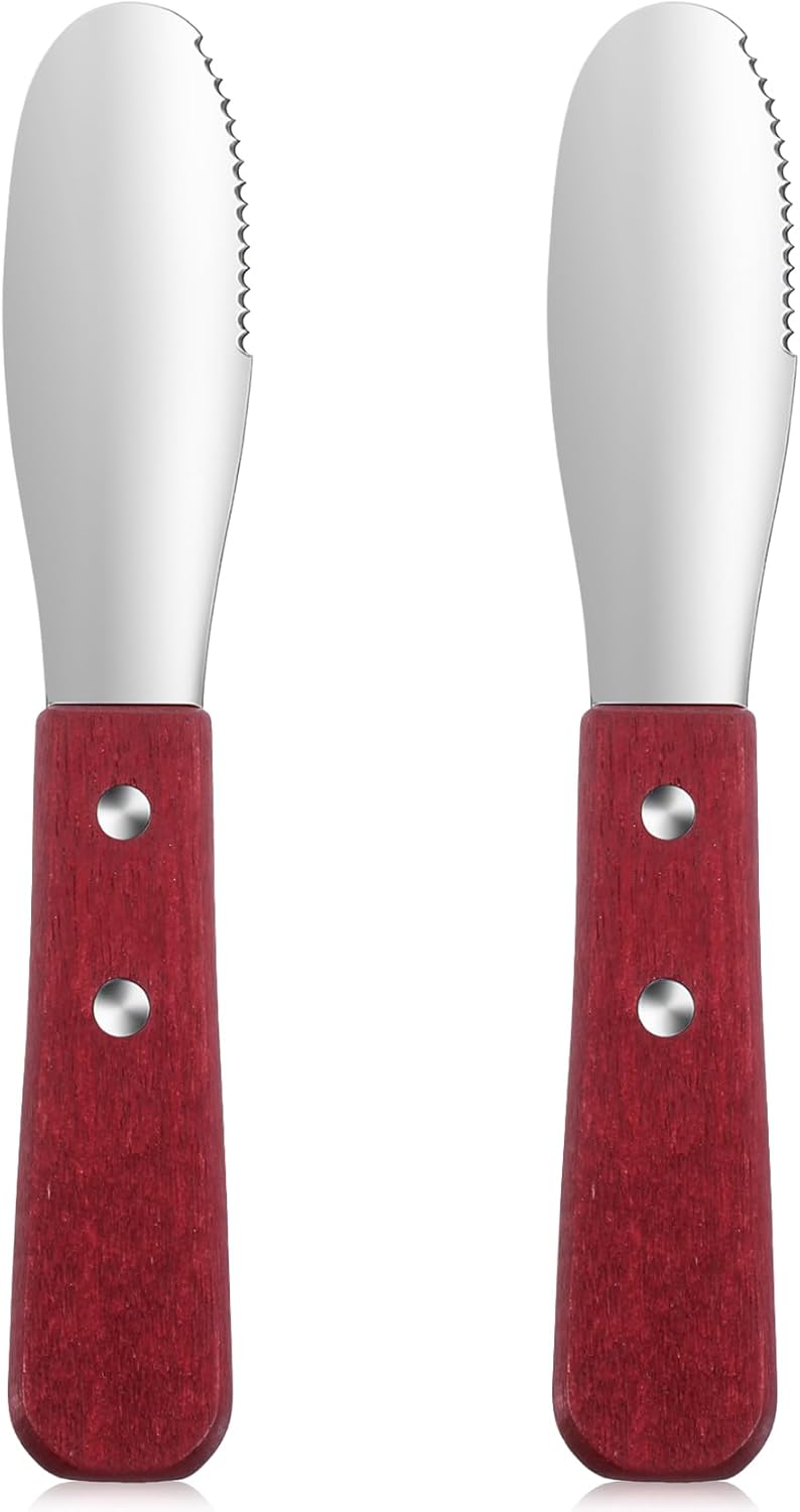 2 Pcs Spreading Knife, Stainless Steel Better Butter Spreader with Chestnut Wood Handle for Sandwich & Cream