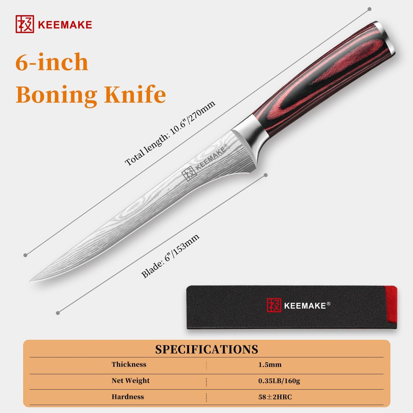 KEEMAKE Fillet Knife 6 Inch, Super Sharp Boning Knife High Carbon Stainless Steel Deboning Knives for Meat Cutting, Fish Knive with Ergonomic Pakkawood Handle with Gift Box, Father Day Gifts