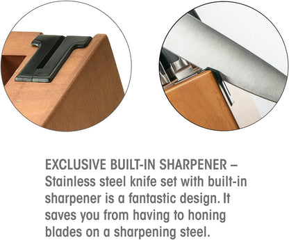 Knife Set, 17 Piece Dishwasher Safe Kitchen Knife Set with Block Super Sharp Stainless Steel Knife Sets for Kitchen with Block, Scissors & Built-in Sharpener
