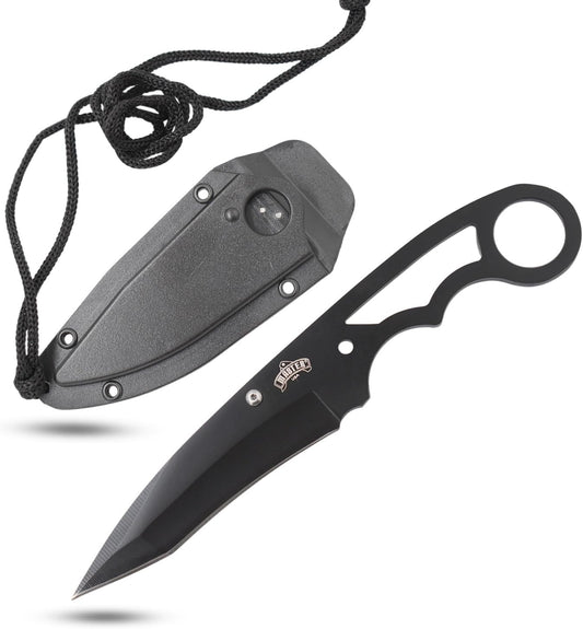 MASTER USA – Fixed Blade Neck Knife – Stainless Steel Blade & Handle, Hard Nylon Fiber Sheath w/Lanyard, Full Tang Construction, Tactical, EDC, Self Defense (Tan)