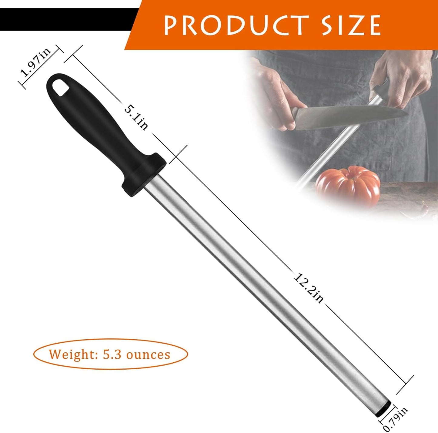 12 Inch Diamond Knife Sharpening Steel, Professional Knife Sharpener Rod, Diamond coating Honing Steel, Premium diamond Knife Sharpener Rod for all knives