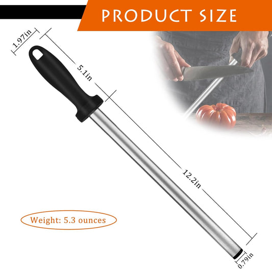 12 Inch Diamond Knife Sharpening Steel, Professional Knife Sharpener Rod, Diamond coating Honing Steel, Premium diamond Knife Sharpener Rod for all knives
