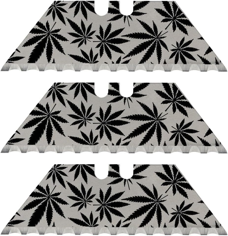 NDZ Performance Serrated Steel Blade Replacement for Utility Knife & Box Cutters, Custom Double Sided Laser Engraved Designs, Silver - Skull - 3 Pack