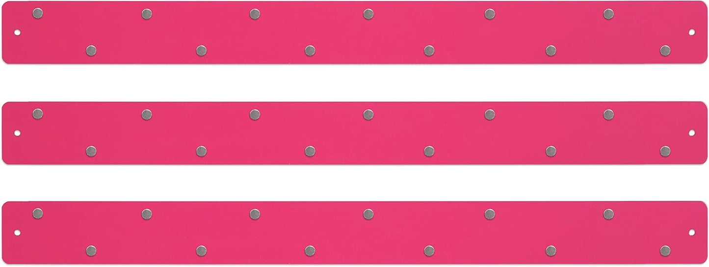 Three by Three Magnetic Strip Bulletin Board Long Wide – 12" x 3" Metal Organizer with Strong Magnets & Wall-Mounting Hardware for Home, Office, or Dorm (3 Pack) Matte White