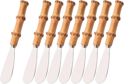 12 Pcs Cheese Spreader Knives, Stainless Steel Butter Spreader with Bamboo Handle, Kitchen Use Butter Knives Set, For Sandwich Cream Jam Bread Cake Condiment, 6.3 inch