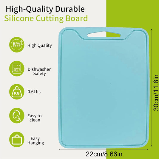 Flexible Plastic Cutting Boards for Kitchen, 11.8''x 8.6'' Silicone Cutting Board, BPA Free Non Slip Cutting Mat for Meat, Vegetables and Fruit with Easy Grip Handle, Dishwasher Safe (Yellow)