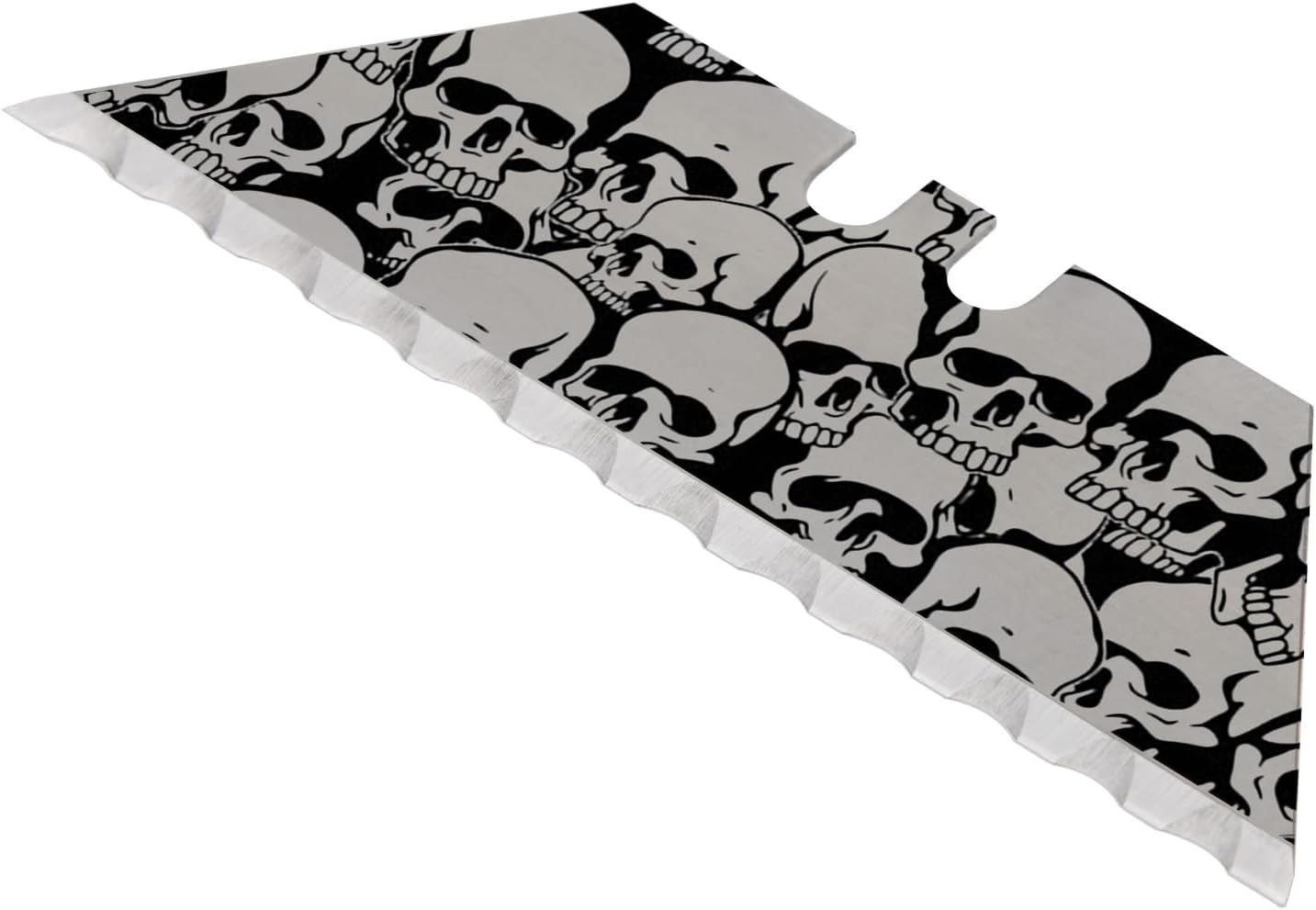 NDZ Performance Serrated Steel Blade Replacement for Utility Knife & Box Cutters, Custom Double Sided Laser Engraved Designs, Silver - Skull - 3 Pack