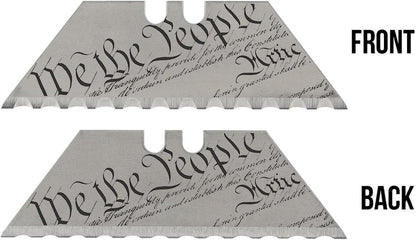 NDZ Performance Serrated Steel Blade Replacement for Utility Knife & Box Cutters, Custom Double Sided Laser Engraved Designs, Silver - Skull - 3 Pack