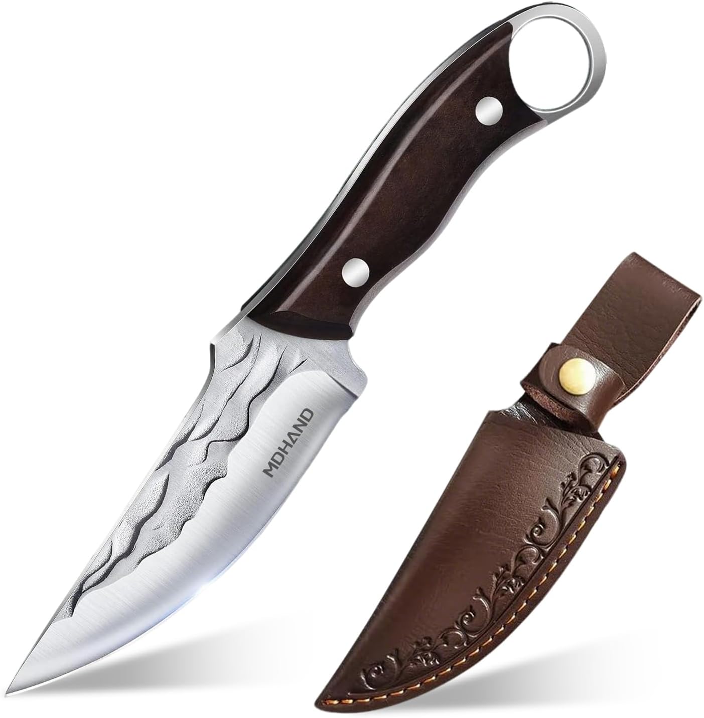 MDHAND Chef Knife - 8.5 inch Hand Forged Boning Knife with Sheath, High Carbon Steel Hunting Knives, Meat Cutting Knife for Kitchen, Japanese Butcher Knives for Camping, Outdoor BBQ, Gifts for Men