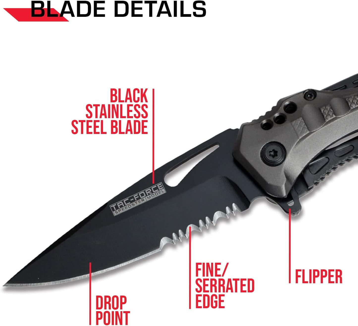 Tac-Force Folding Pocket Knife, 3.25-inch Serrated Blade, Orange Aluminum Handle, 7.75-inch Overall Length TF-705EM