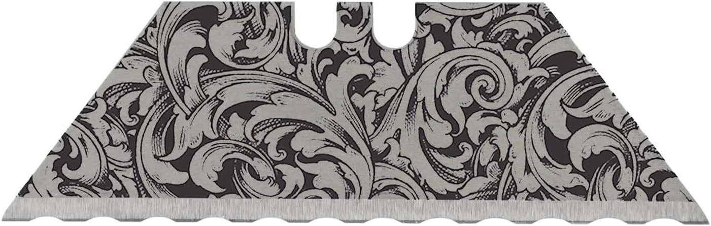 NDZ Performance Serrated Steel Blade Replacement for Utility Knife & Box Cutters, Custom Double Sided Laser Engraved Designs, Silver - Skull - 3 Pack
