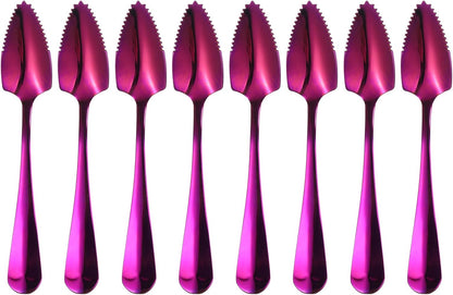 uxcell 4Pcs Grapefruit Spoons, Stainless Steel Fruit Utensils Spoon with Serrated Edge Thick Gauge Handle Grapefruit Knife Tool Mirror Finish for Citrus Melon Dessert, Purple