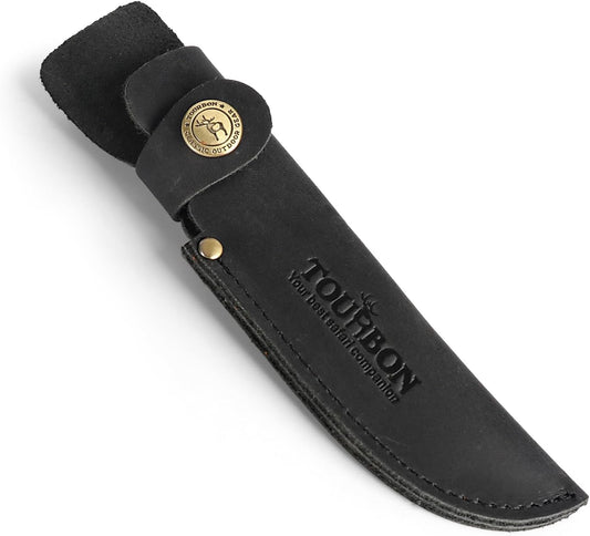 TOURBON Leather Fixed Blade Knife Sheath with Snap Closure Fits Blades Up to 4-inch (Dark Brown)