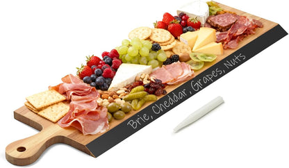 Acacia Wood Cutting Board with Handle, 2-in-1 Reversible Charcuterie Board & Chopping Board, Large 17"x13" Chalkboard Edge Serving Board for Meat & Cheese, Fruit and Nuts, Christmas Gift