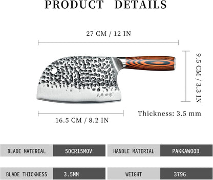 Meat Cleaver Knife 7.4 Inch, Ultra Sharp Chinese Chef's Knives, Full-tang Chopping Knife, 30Cr13 Steel Blade Thickness 2.5 mm, TJ SEGA Series TC1707