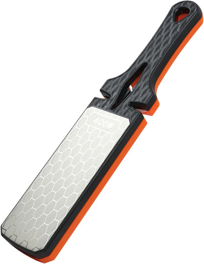 Diamond Sharpening Stone,400/1000 Grit Handheld Double-Sided Diamond Sharpener 5 in 1 Honeycomb Surface Knife Sharpener Plate Whetstone with Ceramic & Tungsten Steel Scissor Slot,Red
