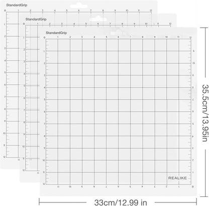 REALIKE 12x12 Lightgrip Cutting Mat Compatible with Cricut Maker 3/Maker 4/Maker/Explore 3/4/Air 2/Air/One(3 Mats), Gridded Adhesive Non-Slip Cut Mat for Crafts, Quilting, Sewing and All Arts