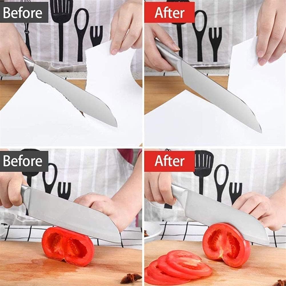 3-Stage Knife Sharpener - Pull-Through Manual Sharpening System with Ergonomic Handle Grip to Restore and Sharpen Straight Kitchen Knives