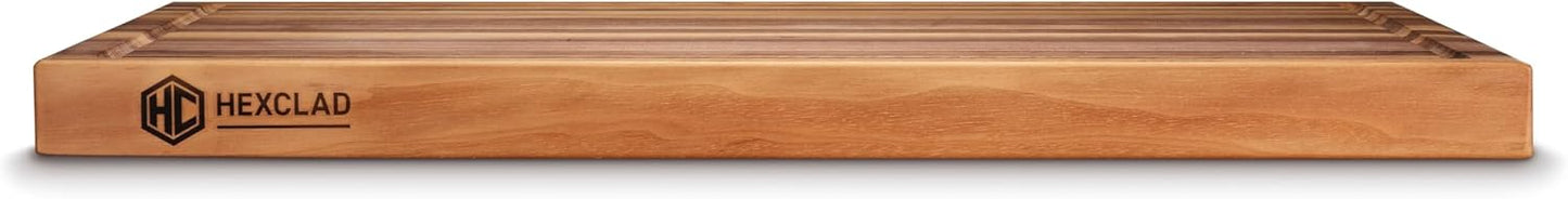 HexClad Large Walnut Cutting Board, Double-Sided with Juice Groove & Recessed Handles, Durable, Scratch-Resistant Hardwood, Great for Chopping, Carving & Serving, 13.75"x19.5"