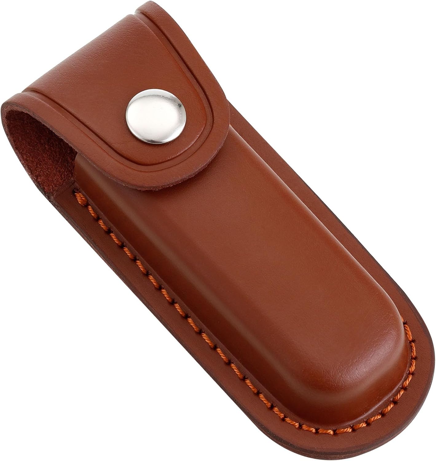 Leather Pocket Knife Sheath, Folding EDC Case for Belt, Genuine Cowhide Pouch with Snap Closure, 5 Inch Durable Holster Knives for Men Outdoor Camping Hiking Hunting (Brown, 5In)