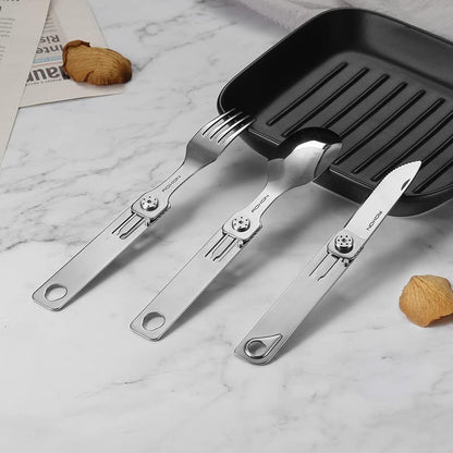 ROXON 3-in-1 Knife Spoons Fork With Case- Magnetic Folding Stainless Steel Camping Utensils Set - EDC Portable Lightweight Cutlery for Hiking Backpacking Travel Lunchbox Outdoor Silverware Essentials