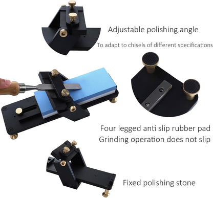 Chisel Sharpening Jig with Fixed Angle Sharpening System,Anodized Aluminum Honing Guide & Dual-Sided Whetstones (1000/6000 Grit) for Woodworking Tools, Planer Blades and Carving Knives