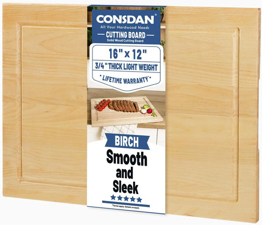 CONSDAN Wood Cutting Board for Kitchen, 16 x 12, USA Grown Solid Black Walnut Hardwood, Edge Grain, Chopping Board, Butcher Block with Juice Groove, Prefinished with Food-Safe Oil, 3/4" Thick