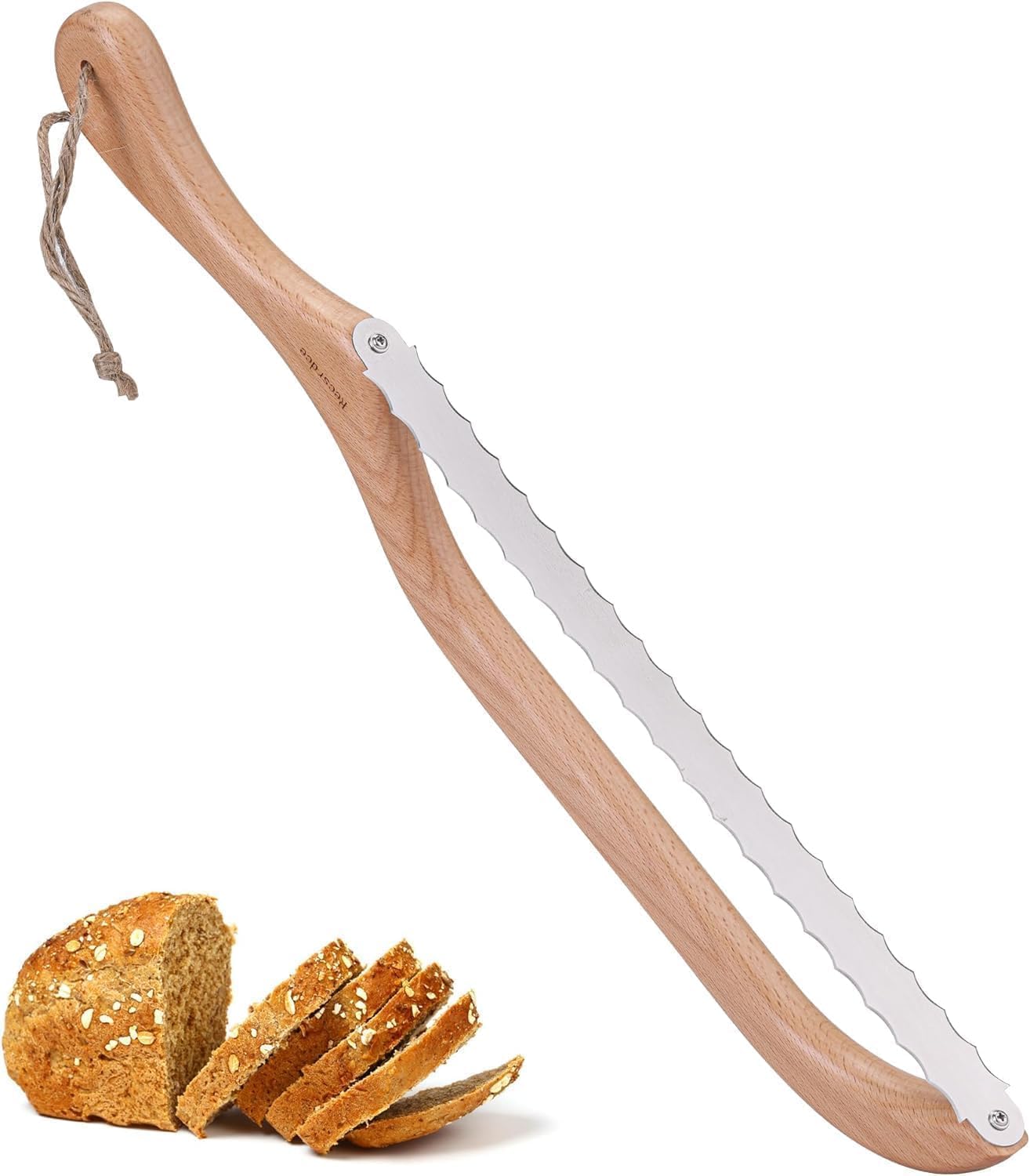 Premium Bow Design Bread Slicer, 15.6" Bread Knife for Homemade Sourdough & Baguette, Thin & Even Cuts, Right-Handed Use, Food Grade Stainless Steel Blade