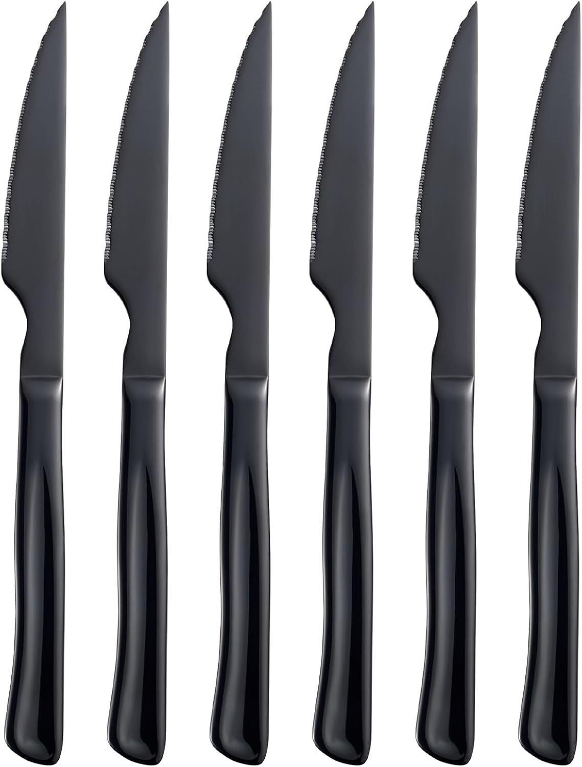 Black Steak Knife Set, 6 Piece Stainless Steel Kitchen Knife Set & Kitchen Utility Knives, 8.7 Inch Serrated Steak Knives, Dinner Knives, Sharp Knife with Ergonomic Handles